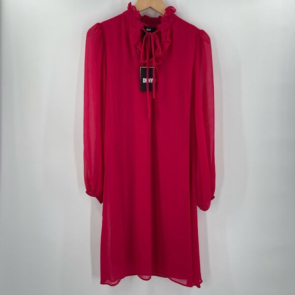 DKNY Dress Size 4 Ruffle Above Knee Sheath Cocktail Ruffled Evening Wedding NWT - Picture 14 of 14